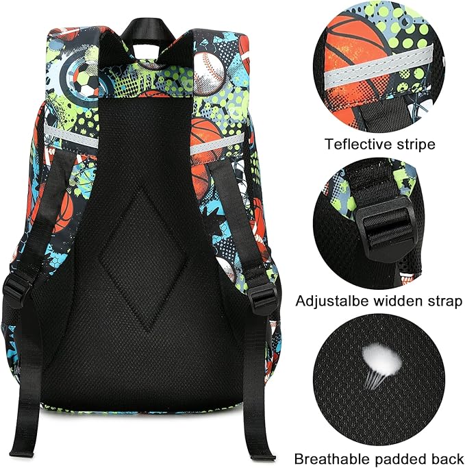 LEDAOU School Backpack Teen Boys Kids Bookbag Daypack School Bag (Green Dots Rugby)
