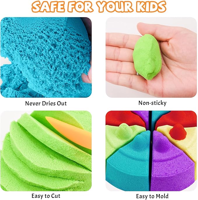 NiToy FlexiSand Value Pack 19lbs of 10 Colored Moldable Self-Sticking Sand, Never Dries Out-Fun for 3 Years and up Kids Bulk Refill for Sensory Sand Box Toys, Ideal for Shaping, Squeezing and Molding