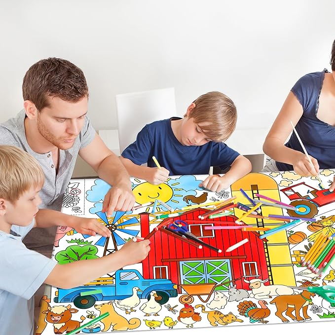 Gatherfun Farm Animal Party Giant Coloring Poster - 31.5X 72 Inches - Versatile Classroom Wall Décor & Birthday Activity - Farm Poster or Table Cover for School Parties and Special Events