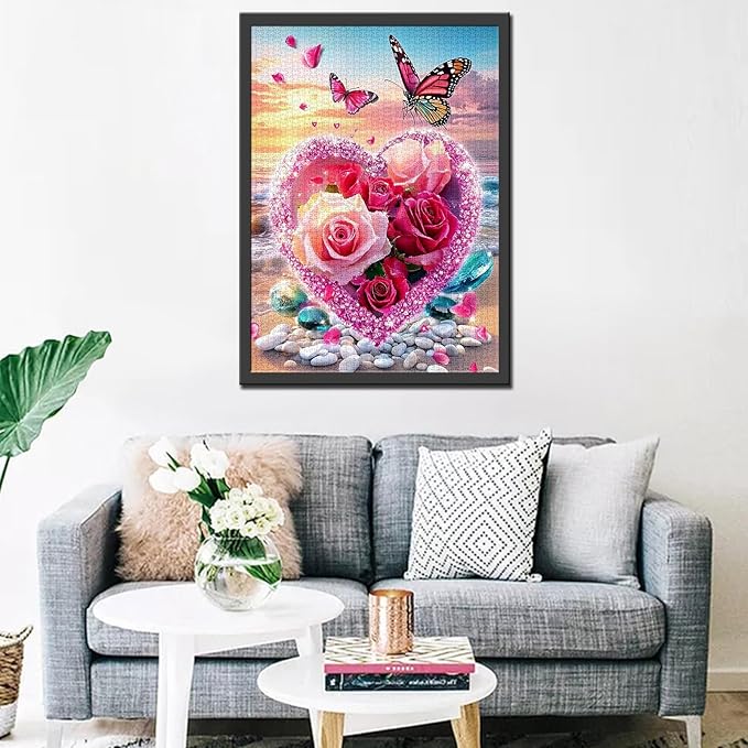 1000 Piece Jigsaw Puzzles for Adults Loving Heart Painting Jigsaw Puzzle Romantic Rose and Butterfly Puzzles for Challenging Family Activity Seascape Art Puzzle Wall Decor Boho Gift (Colorful)