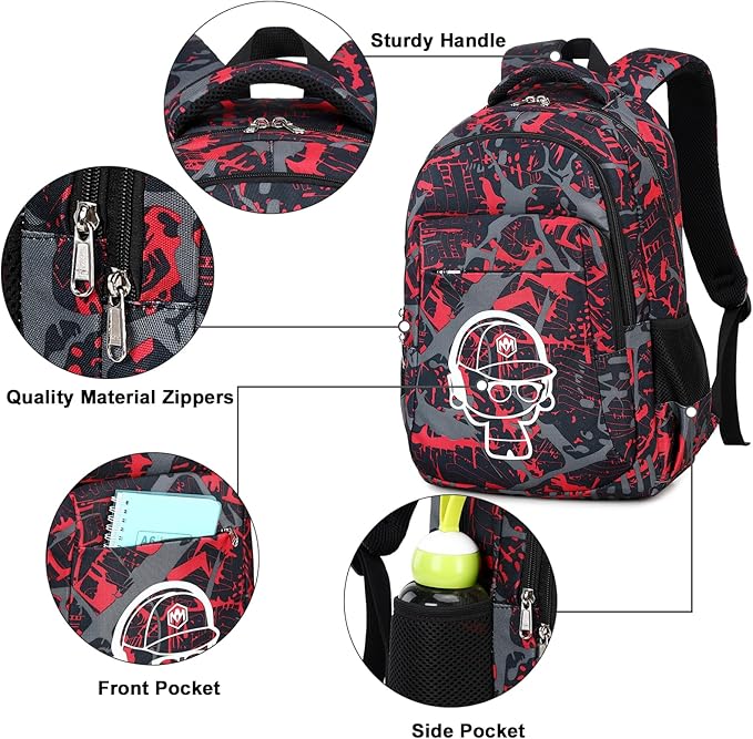 LEDAOU School Backpack Teen Boys Kids Bookbag School Bag for Middle Waterproof Casual Daypacks Travel Back Pack(Graffiti Red)
