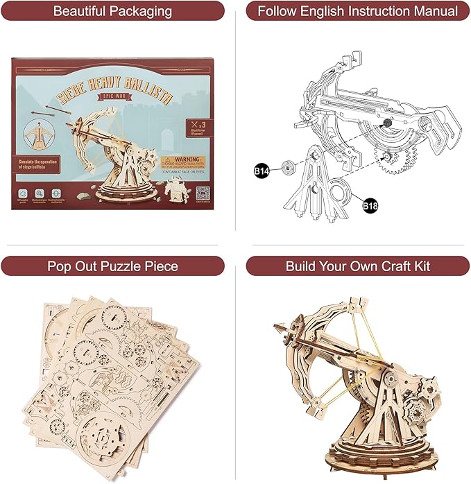 Rowood 3D Wooden Puzzles Catapult Kit for Adults Teens, DIY Catapult Mechanical Wooden Model Kits Toys to Build for Kids, Cool Birthday Gift Choice