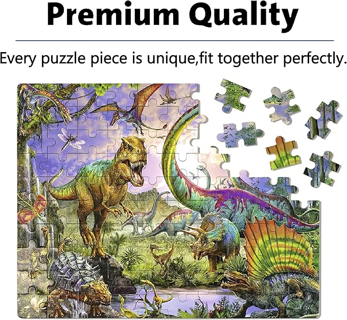 LELEMON Puzzles for Kids Ages 4-8,Dinosaur 100 Piece Puzzles for Kids,Educational Kids Puzzles Jigsaw Puzzles in a Metal Box,Children 100 Piece Puzzle Games Puzzle Toys for Girls and Boys