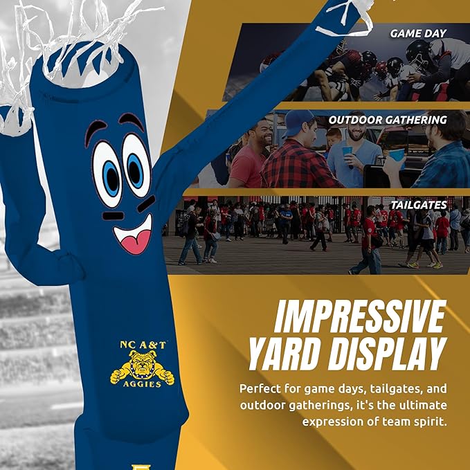 NCAA North Carolina A&T Aggies Football Wacky Waving Inflatable Tube Guy with LED Lights & Built-in Blower - 6" x 36" x 96" Inflatable Tube Man Crazy Sports Fan Outdoor Party Decoration