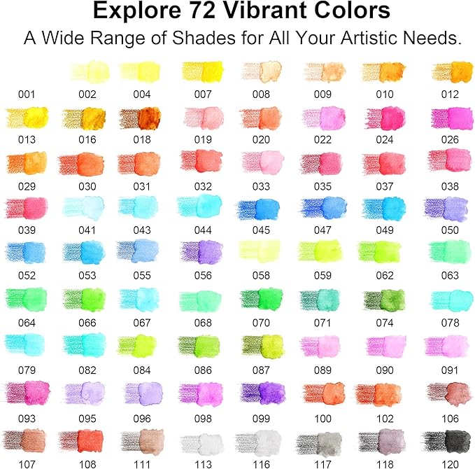 KALOUR 72-Color Professional Watercolor Pencils Set with Brush and Water Brush Pen, Hexagonal Shape, Blendable Wet or Dry, Water-Soluble Colored Pencils for Artists and Beginners