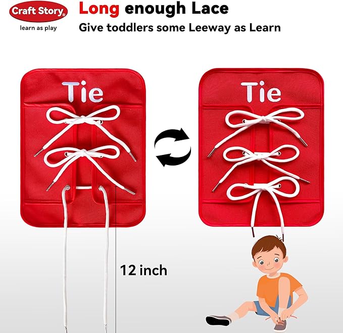 Craftstory Toddlers Montessori Toys Busy-Board for 3 4 5 Year Boy Girl Gifts Sensory Basic-Life-Kills Shoe-Tying Practice for Kids, Buckle Zip Lacing Travel Toy Birthday