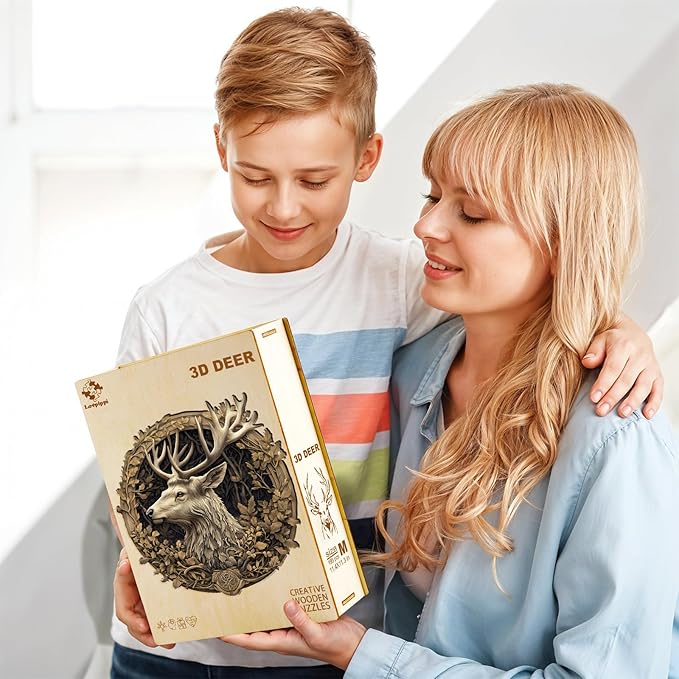 Wooden Puzzles for Adults, Wooden Jigsaw Puzzles for Adults Kids, 3D Vision Effect-3D Deer Unique Shaped Wood Puzzles Adult, Creative Birthday Gifts for Friends Family Game (13.4 * 13.2in 295pcs)