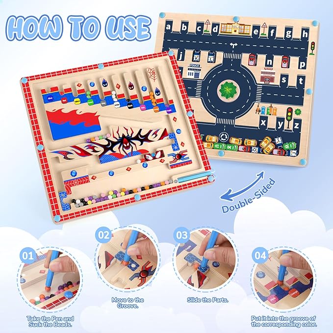 2 in 1 Magnetic Color and Number Maze Montessori Toy for Girls Educational Magnetic Puzzle Game Wooden Board for Preschool Learning Activities and Busy Playtime Magnetic Maze for Developing Skills