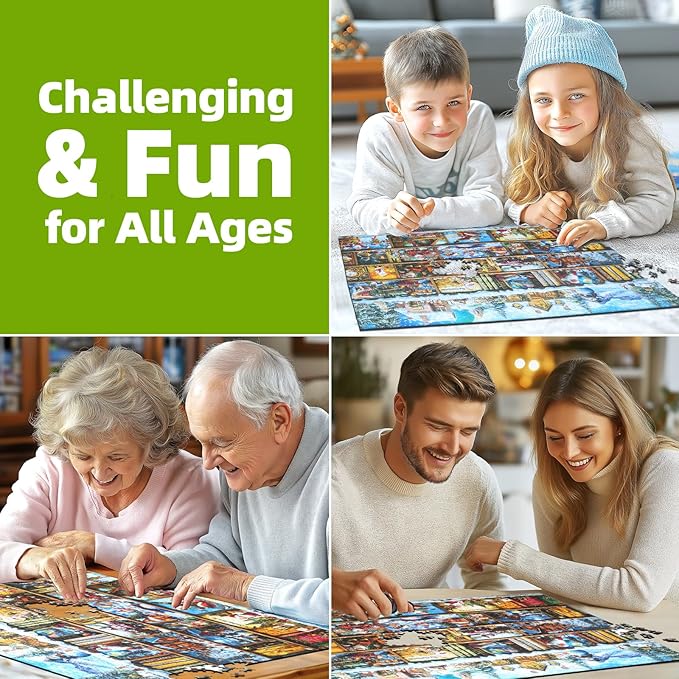Christmas Jigsaw Puzzles for Adults 1000 Piece Book Library Puzzle for Adults with Letters on Back Challenging Holiday Family Adult Puzzles 1000 Pieces Gifts for Women Men Seniors