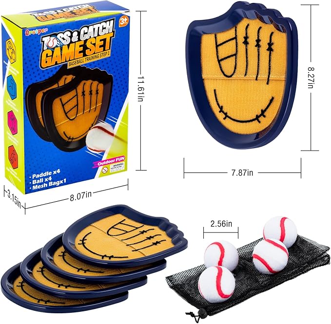 Toss and Catch Toy for Kids Ages 4 5 6 7 8 9 10 11 12 Outdoor Indoor Games for Summer Pool Beach Yard Park Catching Ball Set Gifts for Boys Girls 4 Paddles 4 Balls
