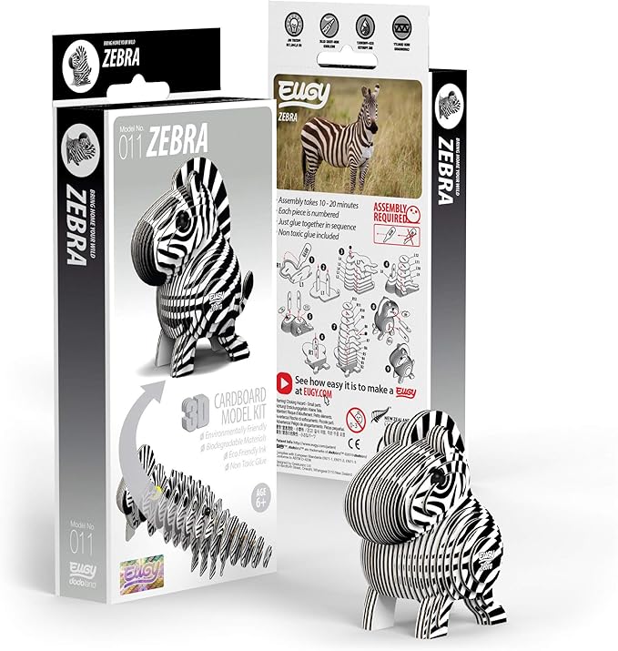 Eugy Zebra 3D Puzzle, 26 Piece Eco-Friendly Educational Toy Puzzles for Boys, Girls & Kids Ages 6+