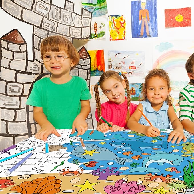 Gatherfun Under The Sea Party Giant Coloring Poster - 31.5x 72 Inches - Versatile Classroom Wall Décor & Birthday Activity - Sea Animal Poster or Table Cover for School Parties and Special Events