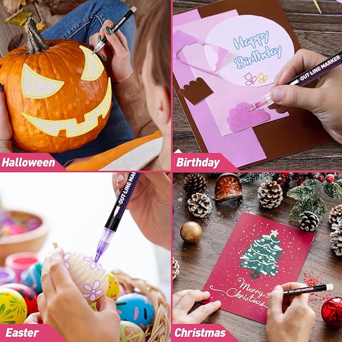 Teen Girl Gifts Trendy Stuff, 48 Shimmer Markers Outline Glitter Pens, Arts Crafts Kids Ages 8-12, Art Supplies for Kids 9-12, 8 Year Old Girl Birthday Gifts for 10 Year Old Girls