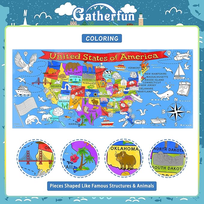Gatherfun USA Coloring Activity - Large 31.5x 72 Educational Poster - Ideal for School Events & Birthday Parties, Multi-Use as Classroom Wall Décor or Table Cover