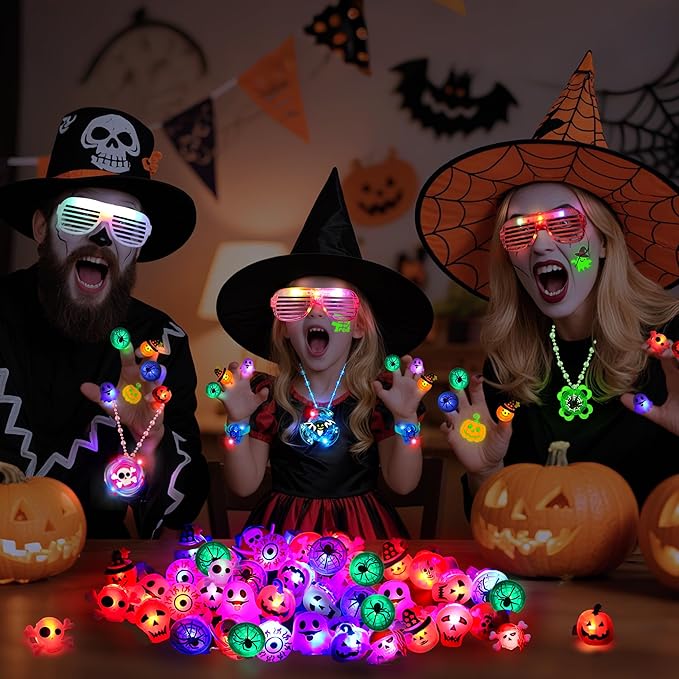 88 Pcs Halloween Party Favors for Kids, Halloween Glow in The Dark Toys Bulk Light Up Rotating Necklaces LED Glasses Bracelet Ring Halloween Treats Classroom Prizes Goodie Bag Fillers Trick or Treat