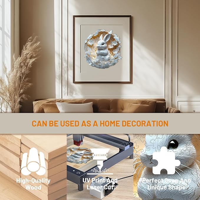 Wooden Puzzles for Adults, Bunny Puzzle, 3D Visual Effect Paper Rabbit Puzzle, Wood Puzzles Adult, Unique Animal Shape, Birthday Gifts for Friends, Home Decor (L-13.4 * 13.1in-290 pcs)