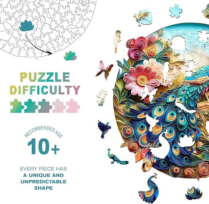 Wooden Puzzles for Adults, Unique Animal Shaped Adults Puzzle, Colorful Peacock Wooden Jigsaw Puzzles Adult, Challenging Creative Gifts Family Games 8.5 * 8.5in