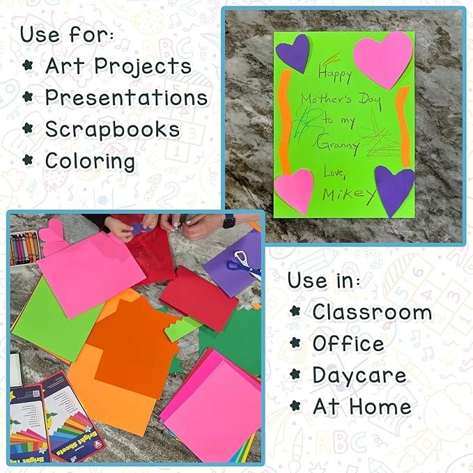 Hygloss Assorted Bright Colored Paper - 24 lb, 89 GSM, Acid-Free, Fade-Resistant, 11x17-Inch Ledger Size Color Copy Paper, 144 Sheets, 12 Colors