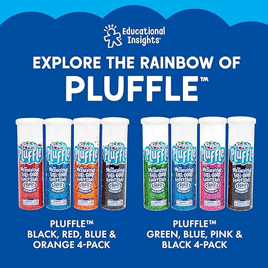 Educational Insights Pluffle® Mini 8-Pack - Sensory Bin Foam Set, No Mess Alternative to Sand Toys & Slime for Toddlers, Fun Sensory Table Filler for Home or Classroom, Gift for Kids Ages 3+