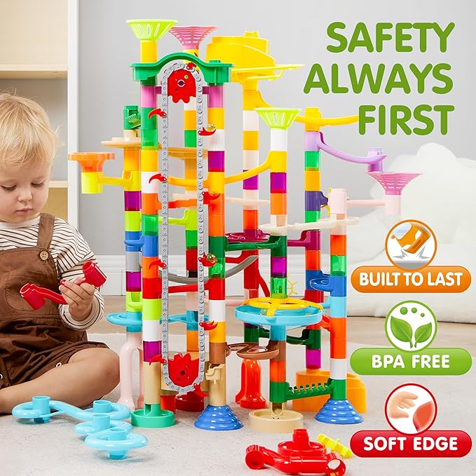 JOYIN 236Pcs Glowing Marble Run with Motorized Elevator- Construction Building Blocks Toys with 30 Glow in The Dark Plastic Marbles, STEM Toy for Boys and Girls Gift for Christmas
