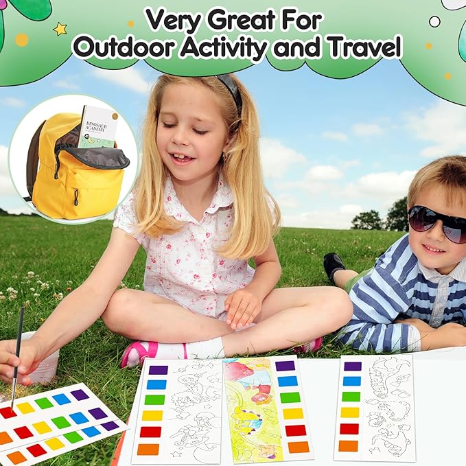 Watercolor Painting Coloring Books Pocket Watercolor Paint Bookmarks, Mess Free Paint with Water Set, Travel Class Activities Art Supplies Party Favors Birthday Exchange Gifts for Kids