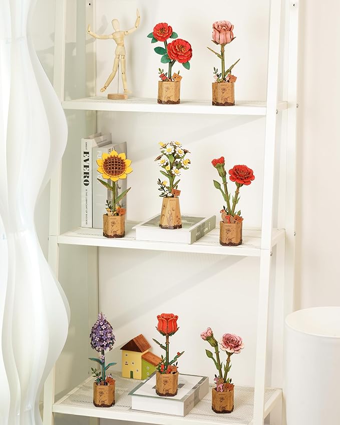 rowood 3D Puzzle Wooden Flower,DIY Flower Building Block Set Craft Kit for Kids,Mother's Day/Valentine's Day/Teacher's Day/Thanksgiving/Christmas/Birthday Gift for Mom/Grandma-Chamomile