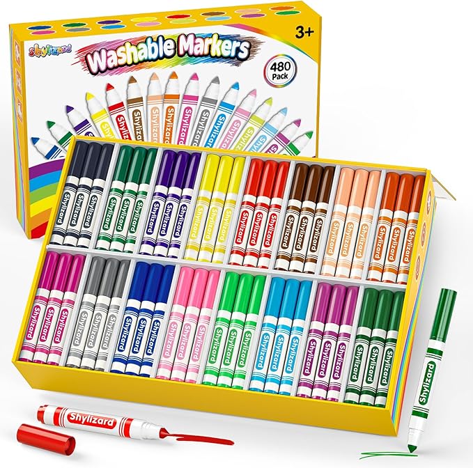 Washable Markers for Kids, 480 Count Markers Bulk with Broad Line Conical Tip, Coloring Marker in 16 Colors for Classroom School Supplies and Art Projects