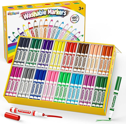 Washable Markers for Kids, 480 Count Markers Bulk with Broad Line Conical Tip, Coloring Marker in 16 Colors for Classroom School Supplies and Art Projects