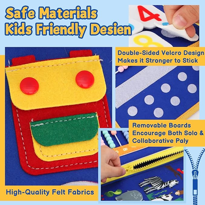 Montessori Busy Book for Toddlers Age 3-5, 12-in-1 Toddler Learning Activities, Preschool Educational Sensory Toys, Travel Airplane Car Toy , Fine Motor Skills Book, Birthday Gift for Boys Girls
