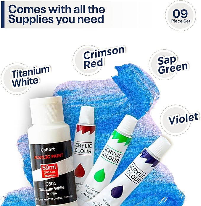 Painting4Real DIY Painting Class Kit for Adults with Video Tutorials: Learn to Paint Cherries – How to Paint with Acrylics – Painting & Art Supplies – 9 Piece Acrylic Paint Set