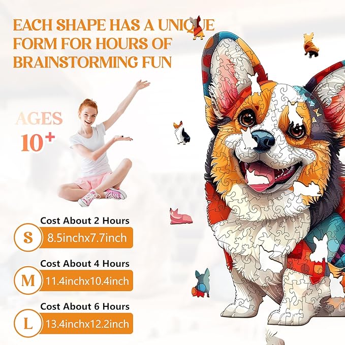 Wooden Puzzles for Adults, Wooden Jigsaw Puzzles for Adults Kids, Wood Puzzles Adult-Patchwork Corgi Unique Shaped Corgi Puzzle, Creative Birthday Gifts for Friends Family Game (13.4 * 12.2in 265pcs)