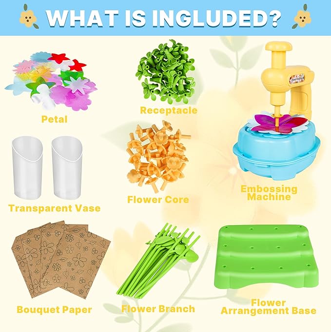 Mruikeny Fabric Flower Bouquets Toys, Handmade Arts and Crafts Toys for Kids Ages 3 4 5 6 7 8, DIY Flower Make Toy for Girls Craft Kit STEM Educational Toy for Kids Toddler Birthday Gifts