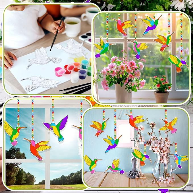 Yaomiao 30 Sets Summer Suncatchers Window Art Drawing Kits DIY Hummingbird Suncatcher Crafts Bulk Paint Your Own Window Hanging Ornaments for Home Birthday Party Favors Decor Gifts