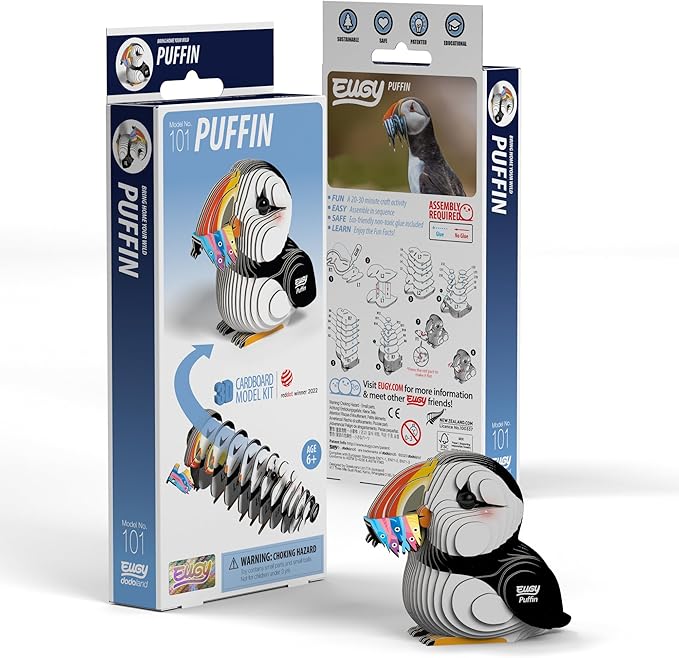 Eugy Puffin 3D Puzzle - 31 Piece Eco-Friendly Educational Toy Puzzle for Boys, Girls & Kids Ages 6+