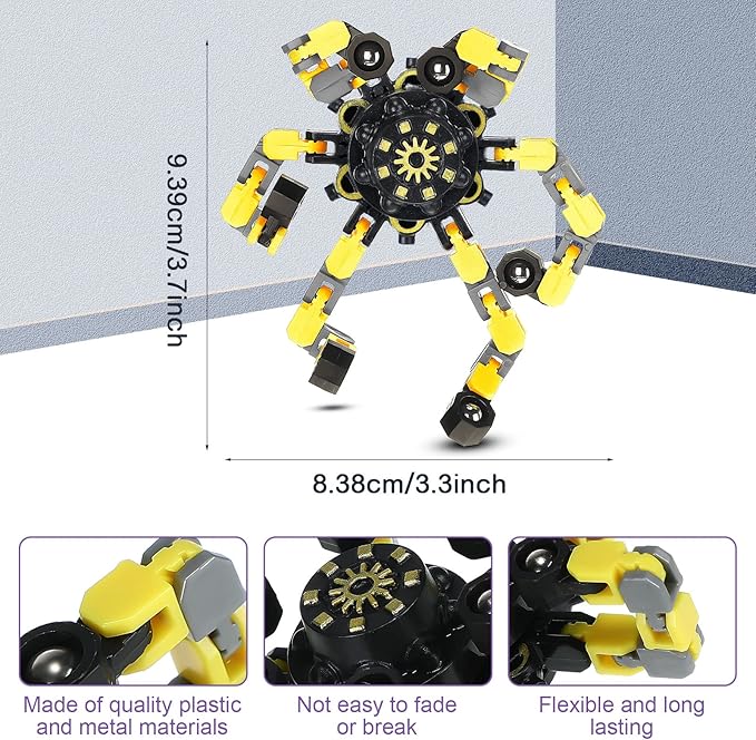 100 Pcs Funny Sensory Fidget Toy Bulk Transformable Chain Robot Finger Toys Fidget Spinners Stress Relief Fingertip Gyro Deformable Mechanical Spiral Spinner for Adult Kids ADHD(Classic)