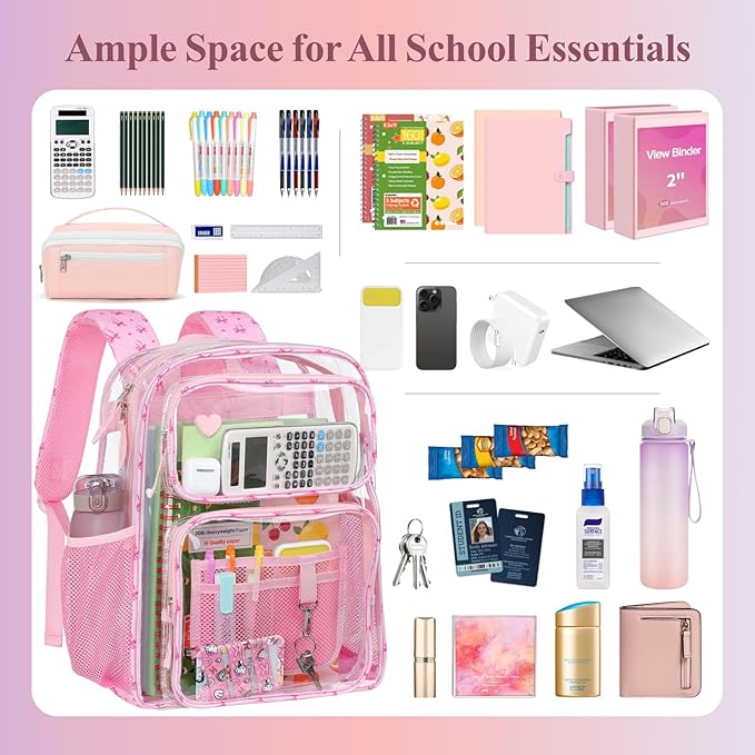 PACKISM Clear Backpack for School - 17 inch Large Heavy Duty Clear Bookbag, See Through PVC Backpacks (for age 12 above)