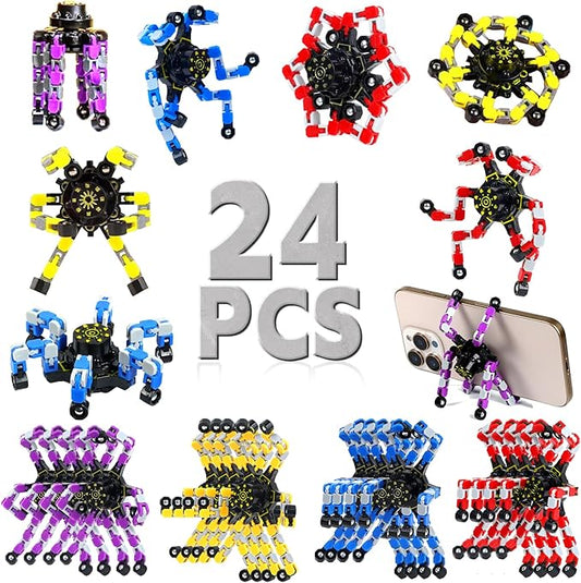 24PCS Fidget Toys Bulk Transformable Fidget Spinner Party Gifts Travel Sensory Toys for Easter Basket Stuffers Birthday Party Favours School Rewards