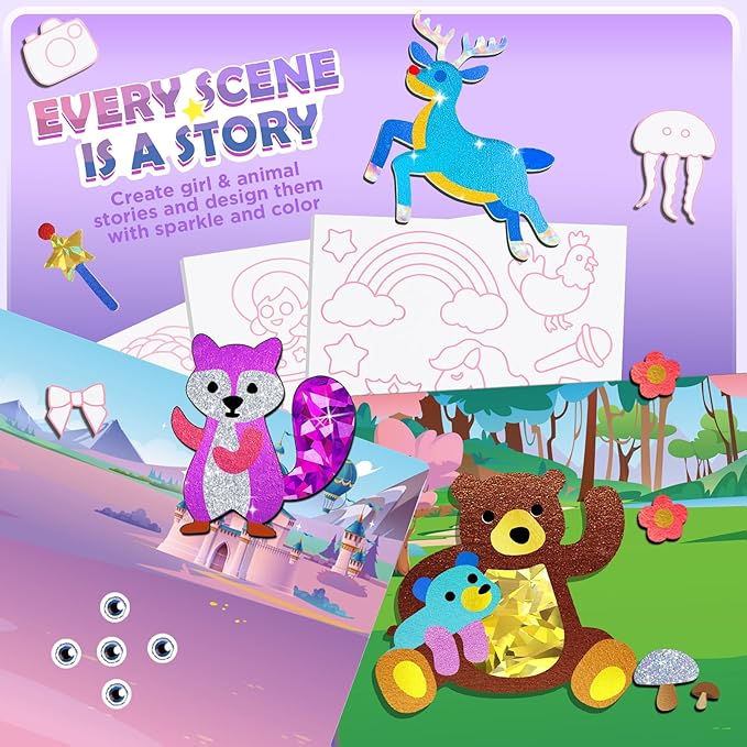 Foil Arts and Crafts for Kids Ages 4-8, No Mess Princess Fun Foil Art Craft Supplies Kits, DIY Creative Activity Travel Toys, Sticker Coloring Books, Gifts for 4 5 6 7 8 9 10 Year Old Girls Boys