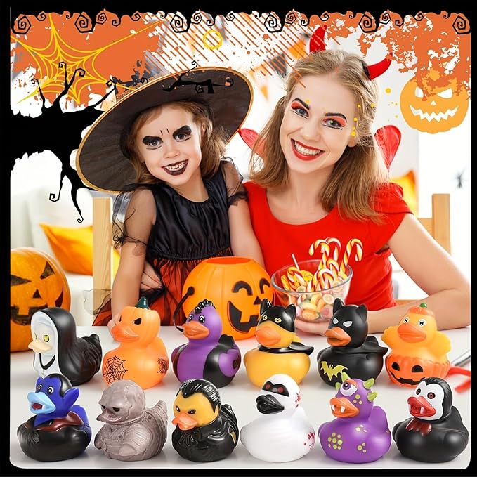 52 Pcs Halloween Rubber Ducks,Bulk Halloween Ducks Toys for Halloween Goodie Bag Stuffers, Rubber Duckies Baby Bath Toys for School Classroom Game Prizes,Halloween Party Favors Gifts for Kids