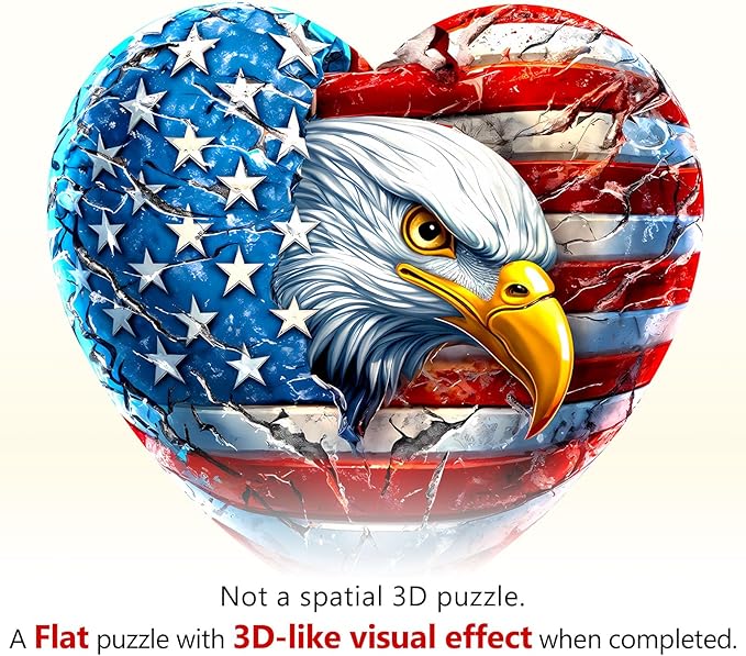Wooden Puzzles for Adults, Patriotic Eagle Wooden Jigsaw Puzzle Unique Shape Animal Wood Puzzles Adult 3D Visual Effect, Birthday Gifts for Puzzle Lovers Family Games (M-11.4 * 10.9in-180pcs)