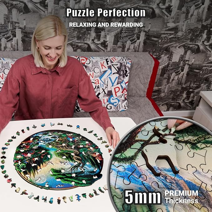 LEOGOR 500 Piece Wooden Puzzles for Adults (18 x 17.5 in), Extra-Thick 5mm Wood, Round Majestic Landscape Puzzle with Unique Nature-Inspired Shapes, Challenging, Premium Gift for Puzzle Lovers