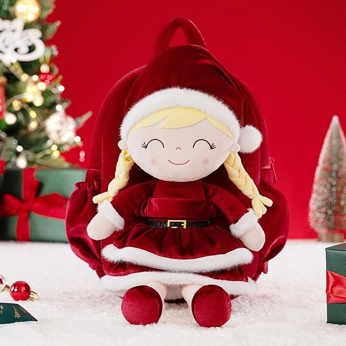 Gloveleya Plush Backpacks Toddler Backpack Removable Doll and Backpack Christmas Gifts Baby Girl Gift For 2 to 8 Years Girl Birthday Gifts With Red Doll 11”