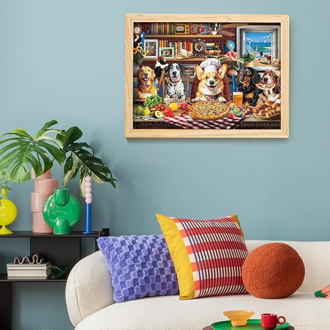 BenBen 1000 Piece Puzzle for Adults, 4 Pack Jigsaw Puzzles with Letters on Back, World Landscape, USA Landmarks, Dogs' Dinner Party, Jungle Parrots