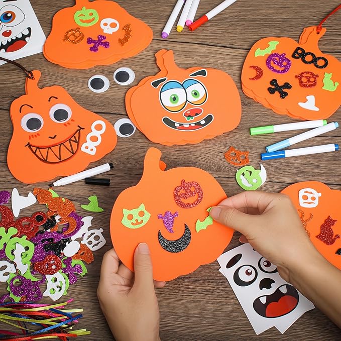 RICEDUO Halloween Crafts Kit for Kids - 290PCS Pumpkin Decorating Supplies with Stickers, Foam Pumpkins, Googly Eyes & Ribbons - Bulk Halloween Activities Ornament for Classroom, Toddlers, Ages 3-12