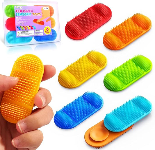 LESONG Fidget Sensory Toys for Kids: Layered Bristle Tactile Toys with Suction Cup for Autism Kids - Sensory Items for Desk Classroom - Fidgets for Students Calming Focus 6 Pack
