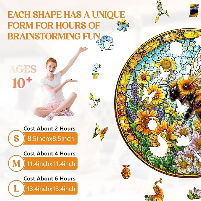 Wooden Puzzles for Adults, Wooden Jigsaw Puzzles for Adults Kids, Bee Spring Unique Shaped Wood Puzzles Adult, Creative Birthday Gifts for Friends Family Game, Home Decor (8.5 * 8.5in 100pcs)