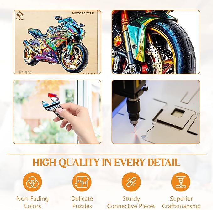 Wooden Puzzles for Adults, Wooden Jigsaw Puzzles for Adults Kids, Motorcycle Wooden Puzzle Unique Shaped Wood Puzzles Adult, Creative Birthday Gifts for Friends Family Game (13.4 * 12.5in 275pcs)