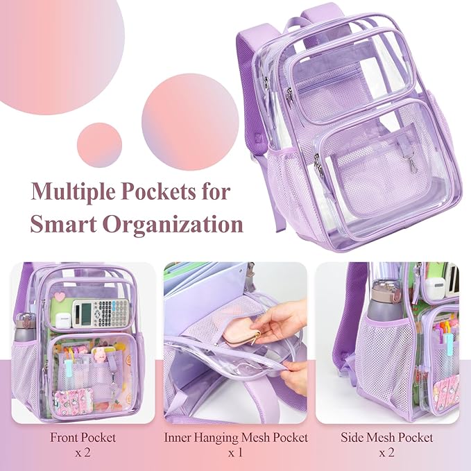 PACKISM Clear Backpack for School - 17 inch Large Heavy Duty Clear Bookbag, See Through PVC Backpacks (for age 12 above)