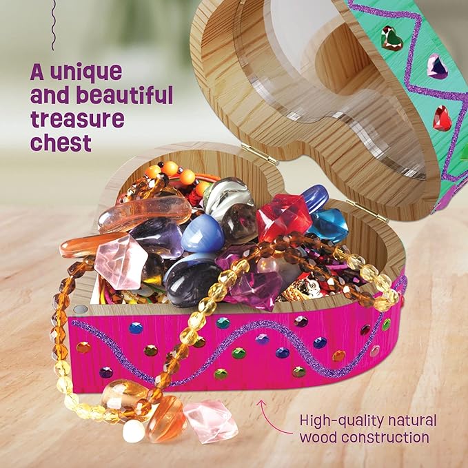 Pretty Me Paint Your Own Wooden Kids Heart Treasure Box Kit - Basket Stuffers - Art Kits for Toddler Girl - Arts and Craft Gifts for Ages 4-6 Year Old Girls - DIY Jewelry - Toys - Crafts Painting Gift