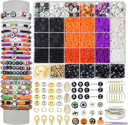 YMSDZHL 3300+PCS Clay Beads Bracelet Making Kit,Halloween DIY Flat Preppy Beads for Friendship Jewelry Making,Polymer Heishi Beads with Charms Gifts for Teen Girls Crafts for Ages 4-12